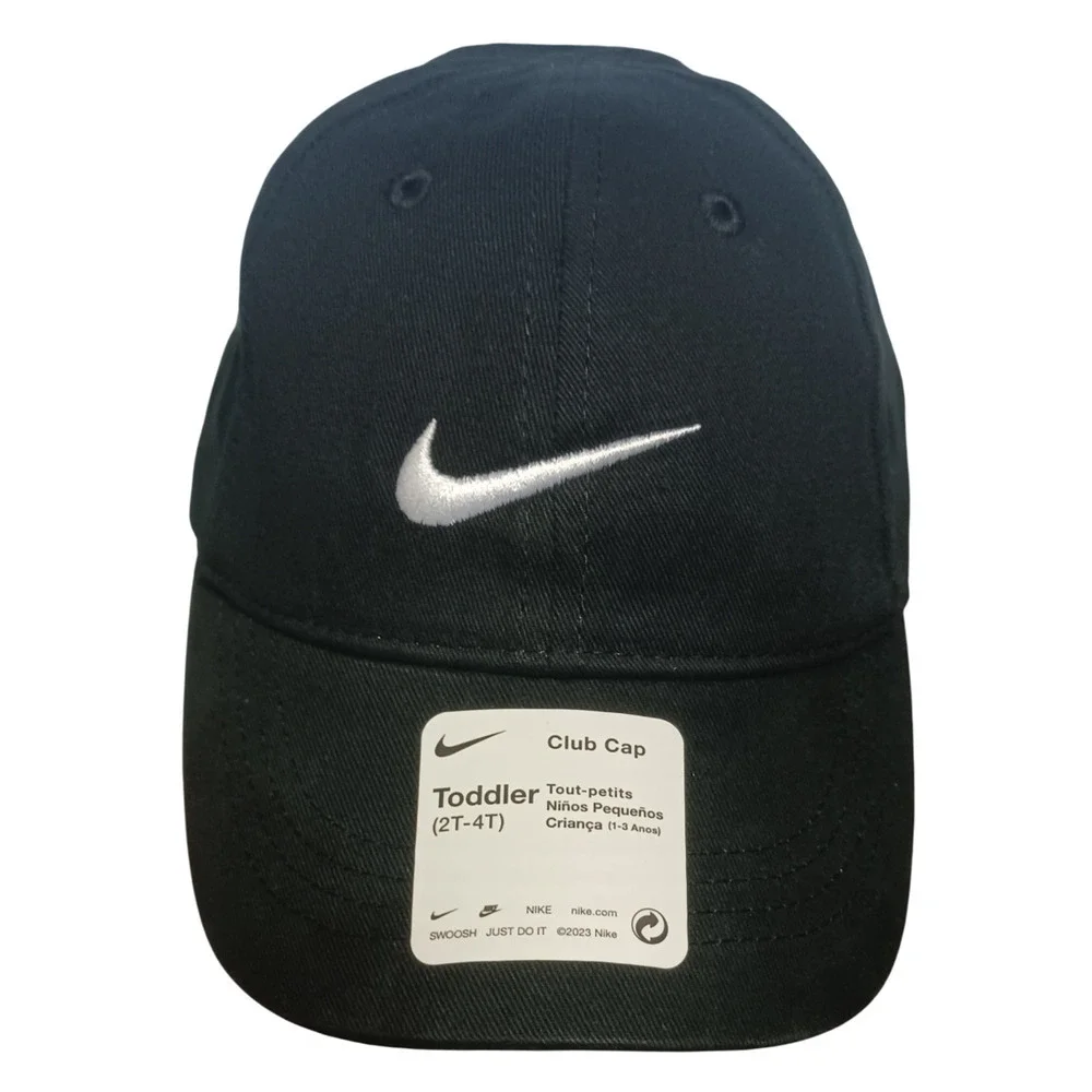 Nike Club Cap Kids Toddler Swoosh Adjustable Hat Black White 2-4T New